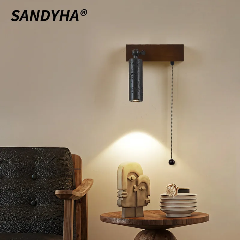 

SANDYHA Japanese Wall Lamp Black Yellow Cave Stone Design LED Lamp Bedroom Bedhead Lighting Fixture Living Room Decoration Home