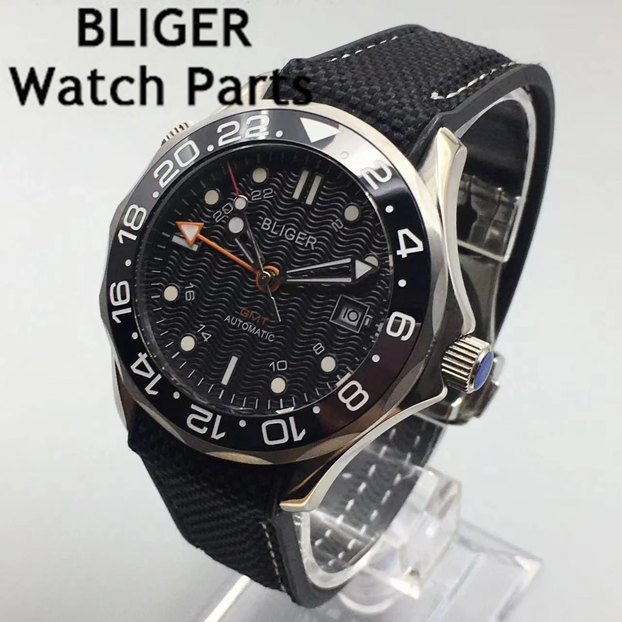 BLIGER NH34 GMT White Black Blue 41mm Mechanical Men Watch Screw Crown Sapphire Glass Rubber Strap Bezel Ceramic