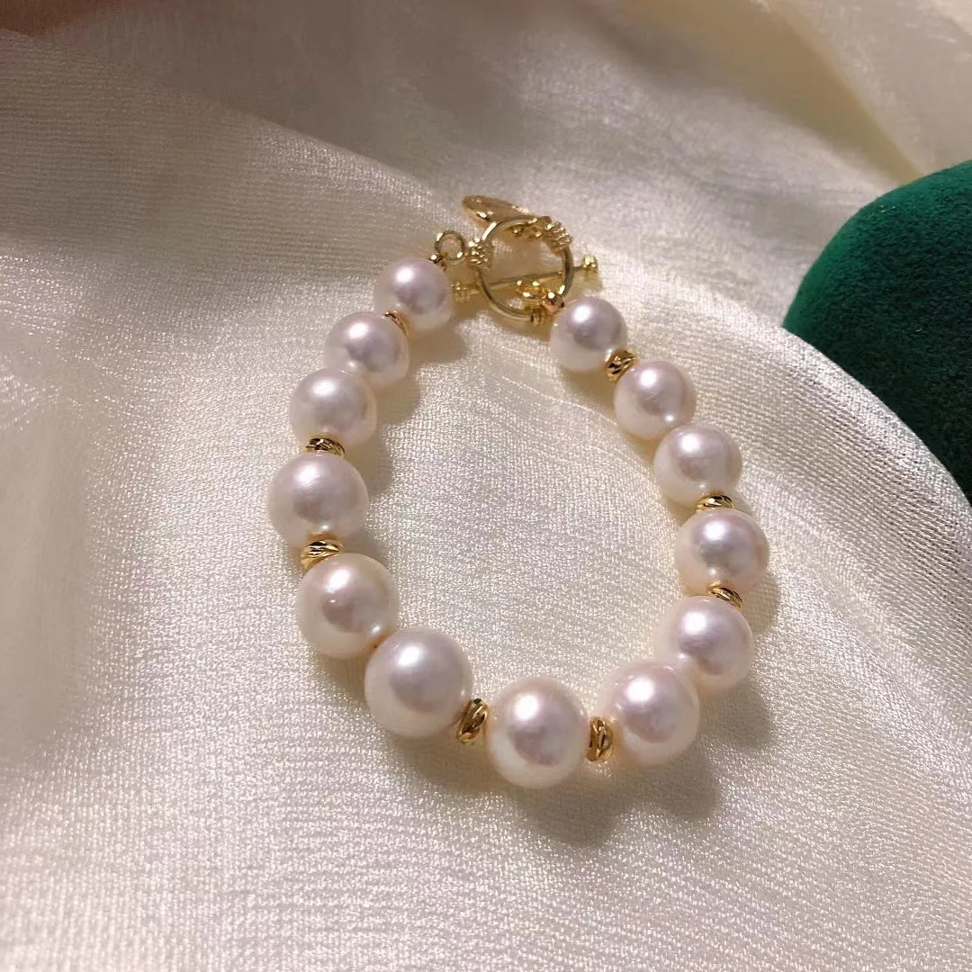 

Large 10-12mm Basic Round Strong Light Flaw Natural Freshwater Edison Pearl Bracelet Bracelet Women