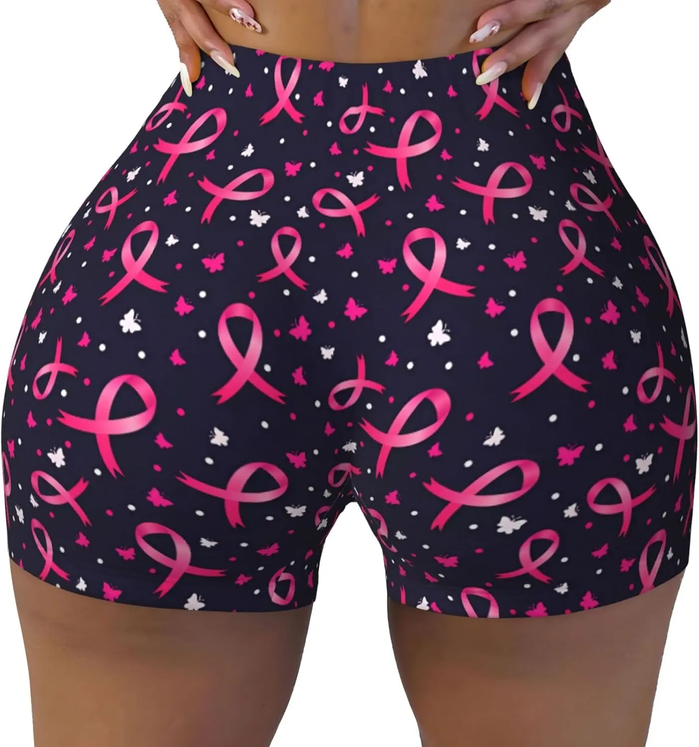 กางเกงขาสั้นออกกำลังกายเอวสูงสำหรับผู้หญิง สีชมพู ลายปม สำหรับเล่นกีฬา วิ่ง เดินป่า ปั่นจักรยาน โยคะ ฟิตเนส ของขวัญ สไตล์เอวสูง