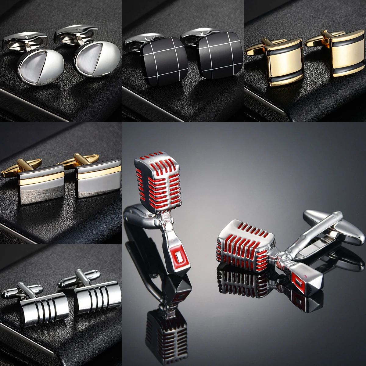 Trendy Microphone Shaped Rock and Roll Cufflinks Men's Shirt Suit Jewelry Gift High Quality Wholesale Cuff Buttons New Fashion