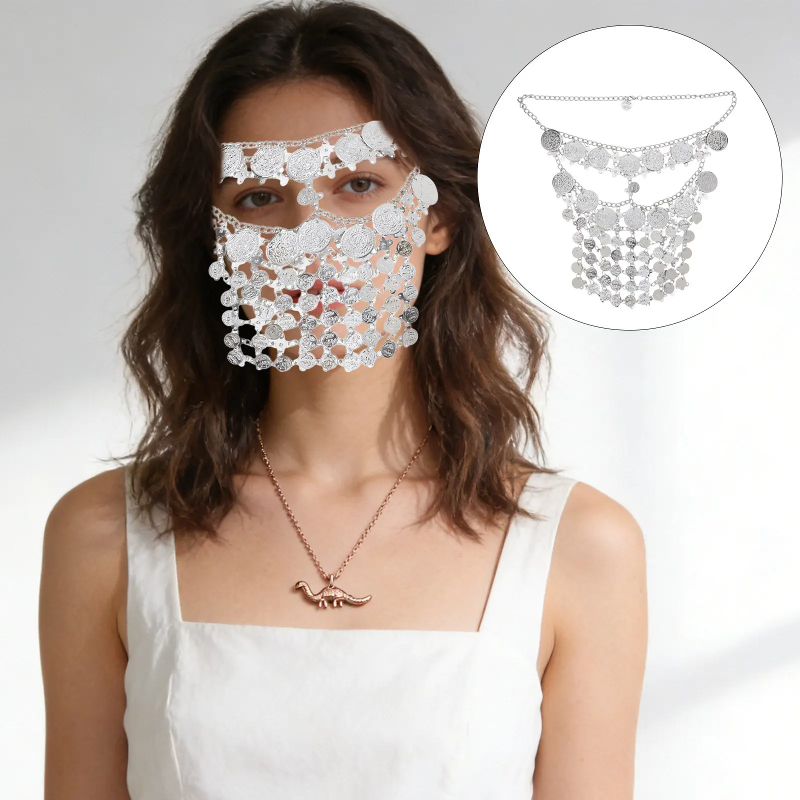 Belly Dancer Tribal Face Veil Multi-Layered Coin Tassel Mask Lightweight Arabian Nights Costume Accessory Exotic Belly Dance