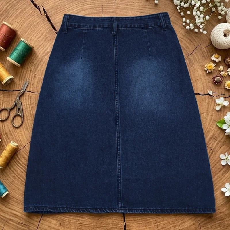 Women's High-Waisted Mid-Length A-Line Denim Skirt Retro Washed Slimming Versatile 2026 New Skirt view 3
