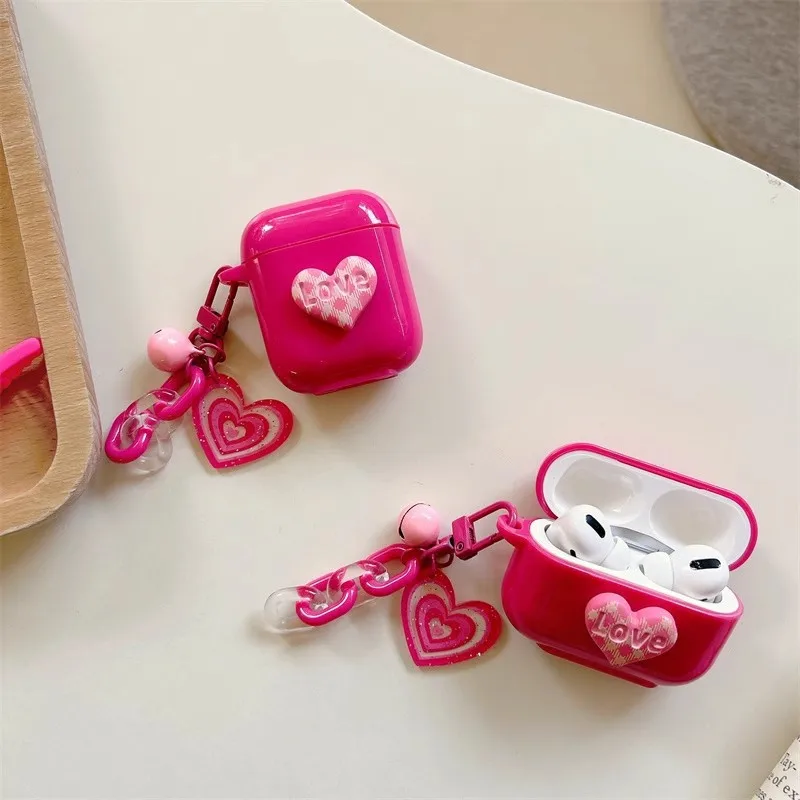 Cute Love Heart soft Earphone Protective Case for Apple Air Pods Pro 2  Cover for AirPods 3 Wireless Box With Keychain Ins 3D