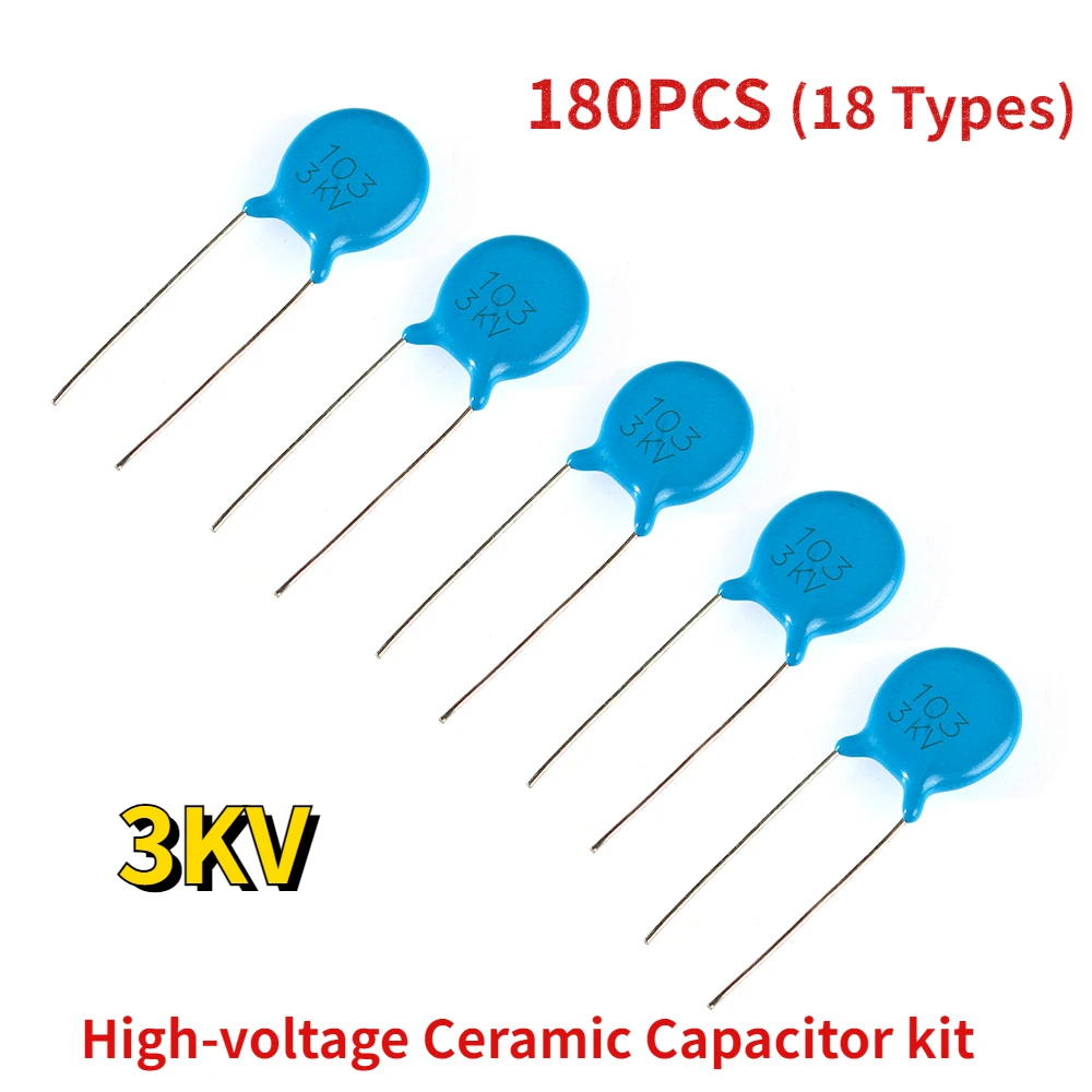 

180PCS 3KV High-voltage Ceramic Capacitor Kit 18 Types 5P 10P 15P 20P 22P 27P 30P 47P 56P 100P 220P 330P 470P 102 222 332 472