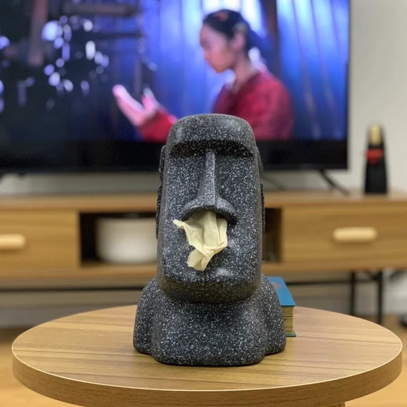 Easter Island Tissue Box Moai Living Room Funny Nostril Storage Paper Box Table Top Carton Halloween Decoration Bar Arrangement