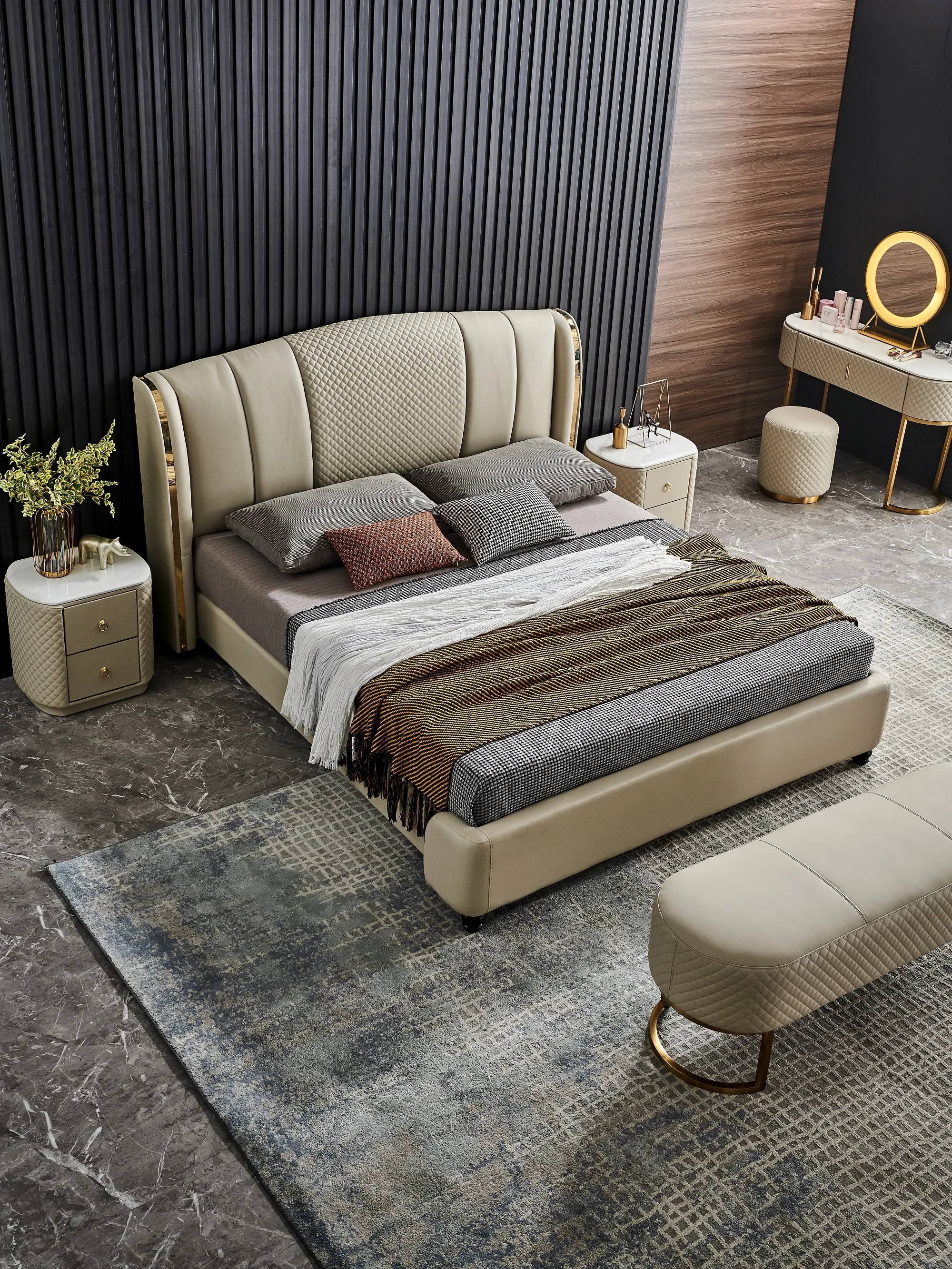 Customized Size Optional Color Nordic Modern Comfortable Luxury Leather King Size Soft Bed