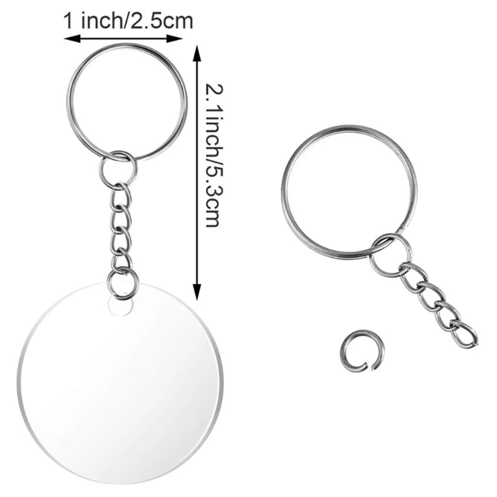 90pcs Handicraft Transparent Round Acrylic Keychain Blanks Key Chain Rings for Craft Projects DIY Supplies