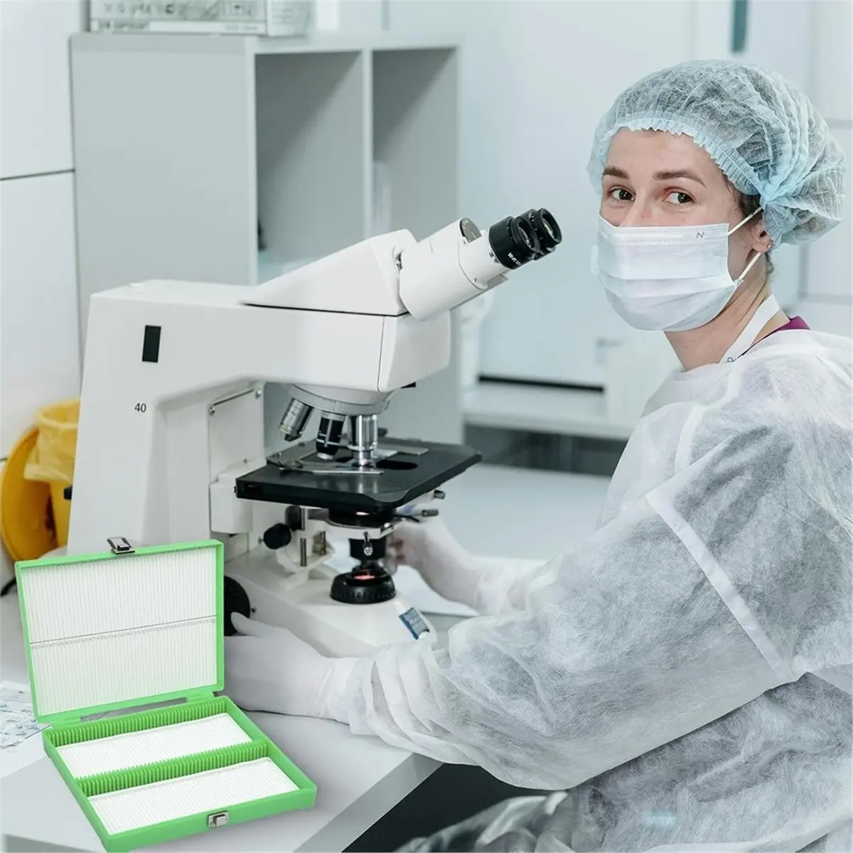 5 قطع صندوق منزلق للمجهر، حامل منزلق للمجهر البلاستيكي 100 مكان مع قفل بمزلاج لـ 1 × 3 بوصة (25 مم × 75 مم) منزلق صغير