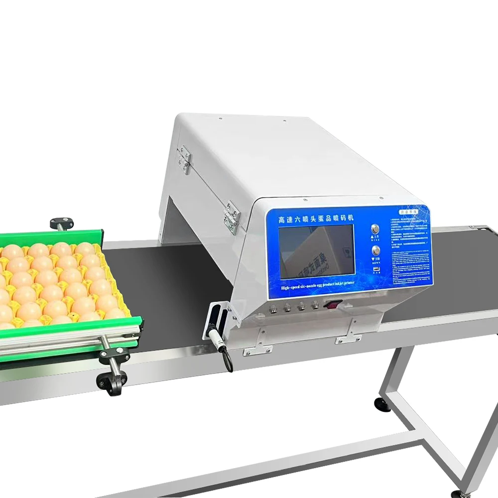 EP6 Six Heads Industry Egg Inkjet Printers Label Expiry Date Stamp Logo Barcode Food Grade Auto Printing Coding Machine On Eggs - view 4