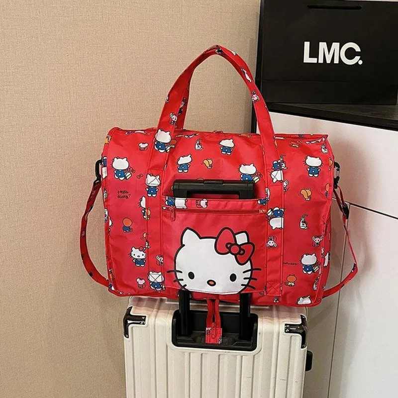 

Женская и мужская сумка для путешествий и хранения вещей, сумка-тоут из ткани Оксфорд, сумка с мультяшным принтом Sanrio, сумка через плечо для девочек, сумка-мессенджер Hello Kitty