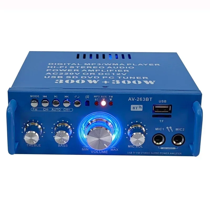 AV-263BT Amplifier for Car Bluetooth Digital Amplifier for Home Karaoke Stereo Car Subwoofer Audio Amplify with Remote Control