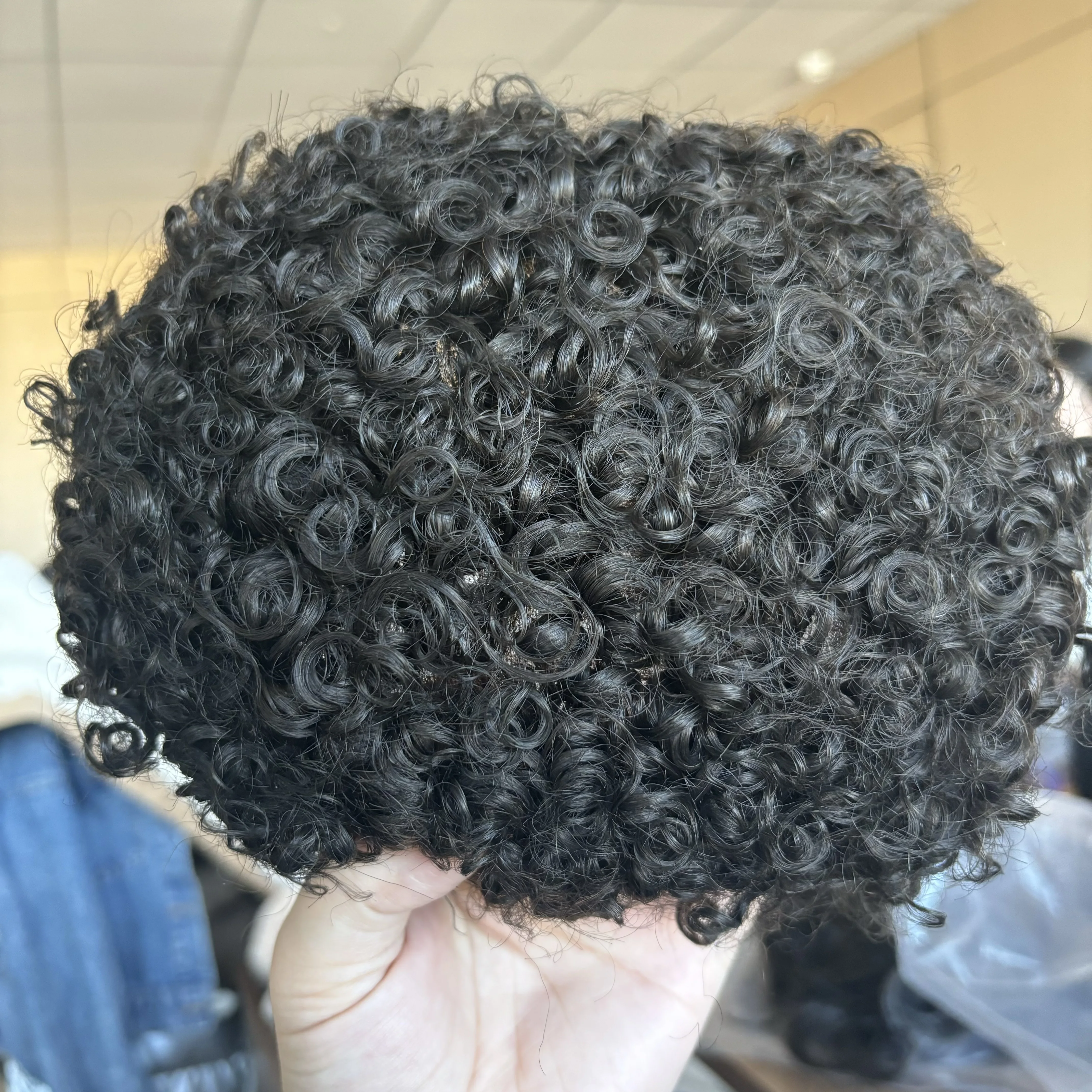 Super ทนทานเส้นผมธรรมชาติ Fine Mono ฐานผู้ชาย Toupee Black Man 15mm Curly Prosthesis Capillary 100% มนุษย์ผมวิกผมชายหน่วย