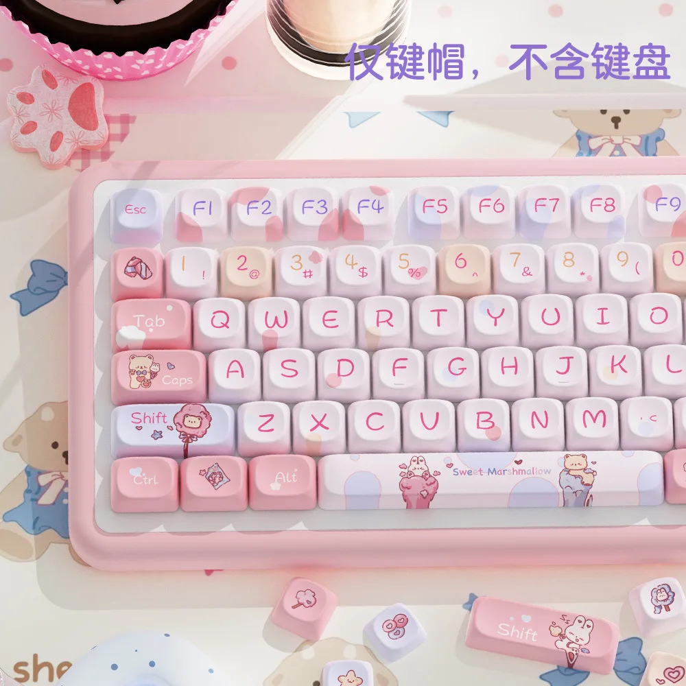 Sweet marshmallow keycaps  five-sided hot sublimation moa highly cute personality adaptation mechanical keyboard cap