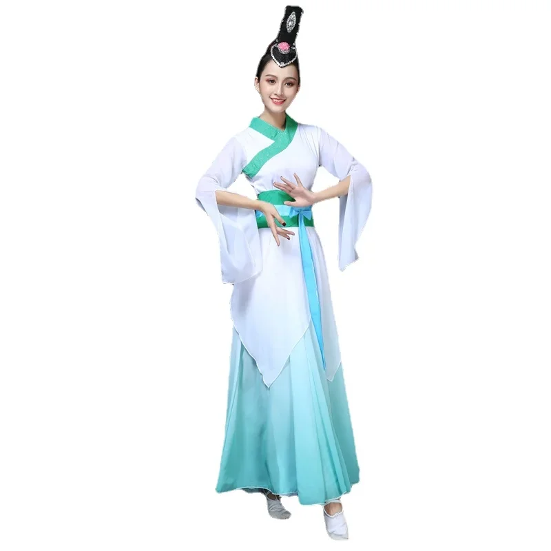 중국어 Hanfu 고전 무용 의상 여성 Yangko 팬 민족 의상 전통 요정 민속 복장 무대 착용 성능