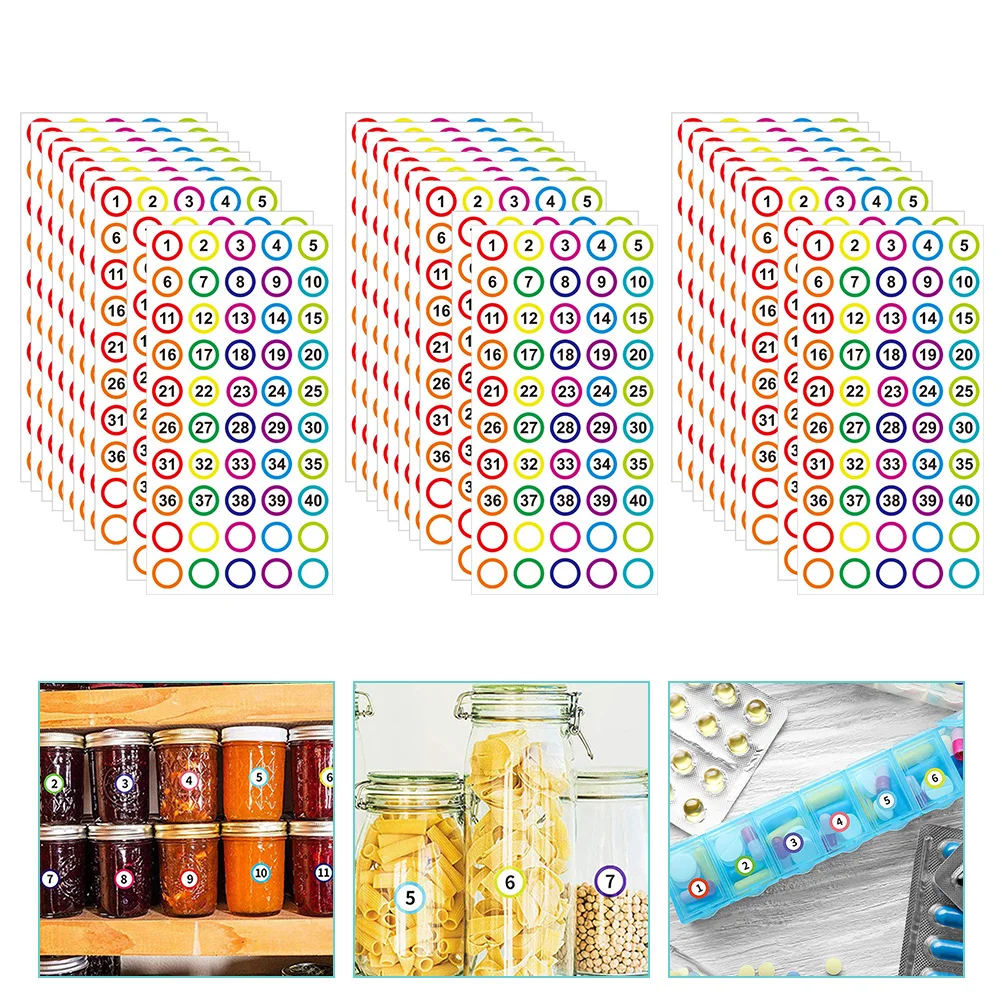

10 Sheets Number Stickers House Decals 1-40 Colorful Round Pasters Small Home Labels