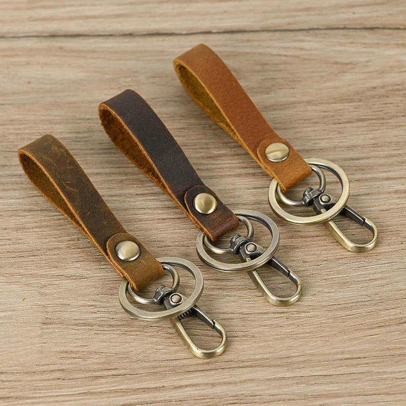 3 pcs /lot crazy horse leather key ring genuine leather soft cowhide key chains for men keychain krings wholesale custom