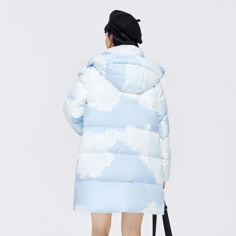 Semir Down Jacket Women Mid-Length Full Printed Loose Sweet 2023 Winter New Gentle Hooded Thick Coat