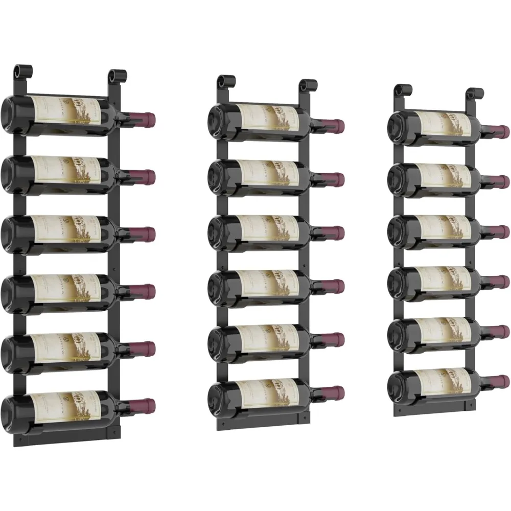 6 Bottle Wall Mounted Wine Rack Stylish Modern Wine Storage with Label Forward Design (Matte Black, Set