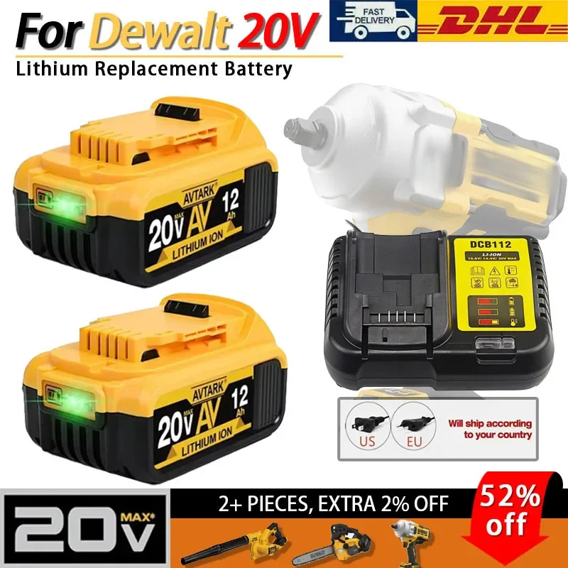 For Dewalt 20V DCB200 Battery Screwdriver 6.0Ah/8.0Ah/12.0Ah Lithium-ion DCB612 DCB609 DCB205 DCB200 DCB182 for Dewalt 20V fer