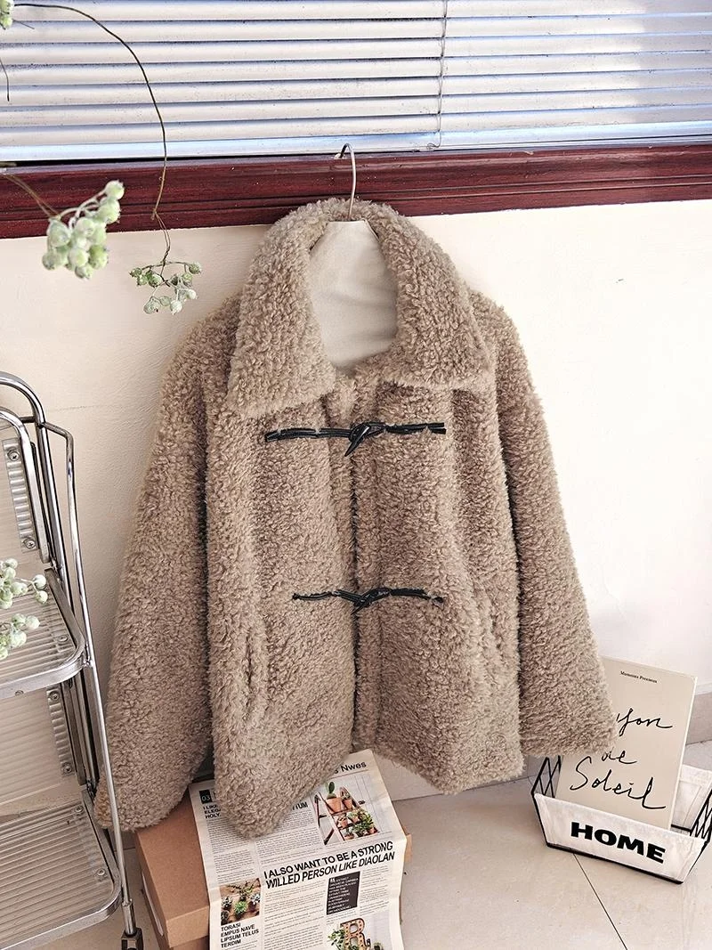 Kerry Wanita Panjang eepskin Jaet Kerah Berdiri Berkancing Mantel Musim Dingin Hangat Panjang Sedang Pakaian Luar Berbulu Perjalanan Sle...