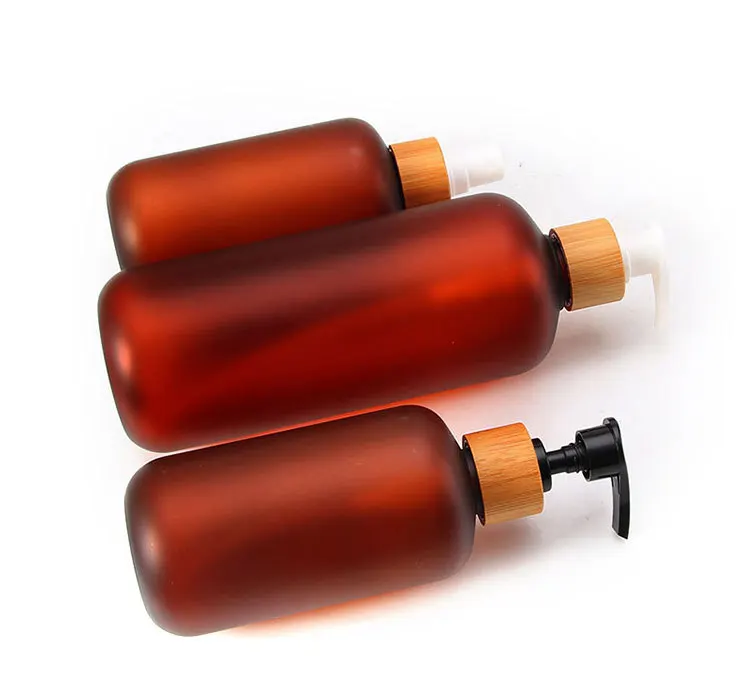 100pcs amber frosted bottle 60ml 120ml 250ml 500ml brown lotion tip spray bottle with bamboo lids