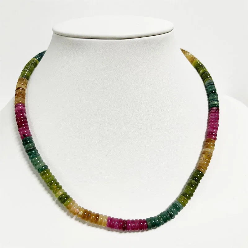 

2*6MM Oval Tourmaline Necklace Vintage Brazil Natural Stone Jewelry Noble Elegant Exquisite Beaded Chain Choker Collier