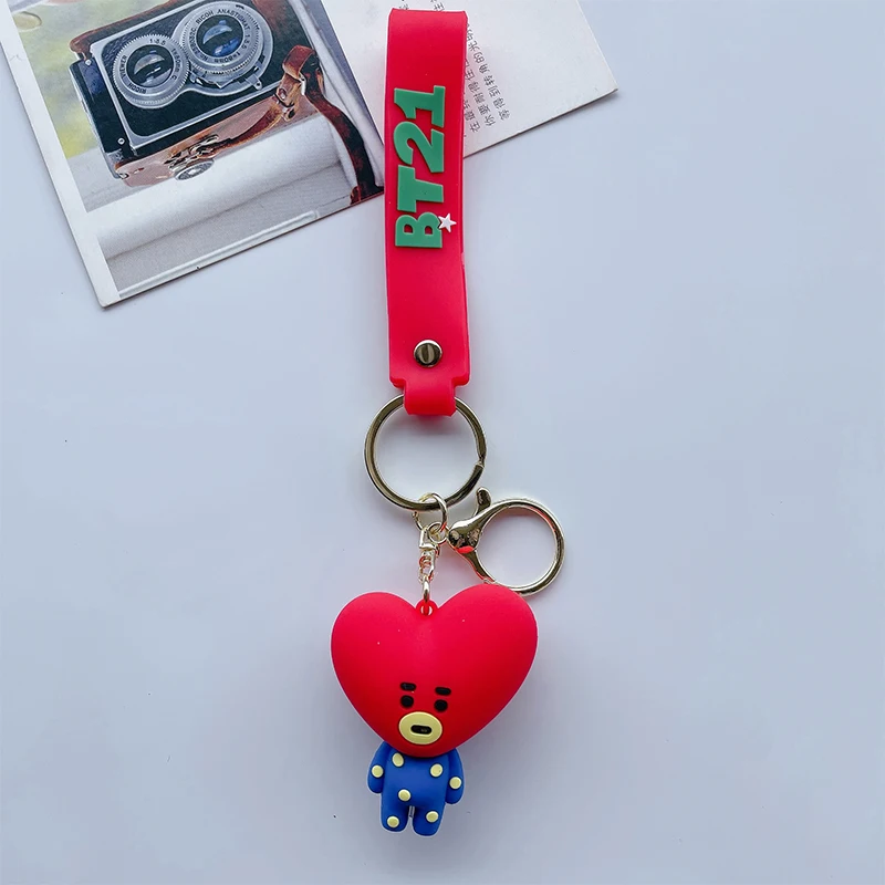 8Pcs Cartoon Bt21 Keychain Kawaii Tata Cooky Pendant Trendy Backpack Small Accessories Car Silicone Doll Girl Cute Holiday Gift