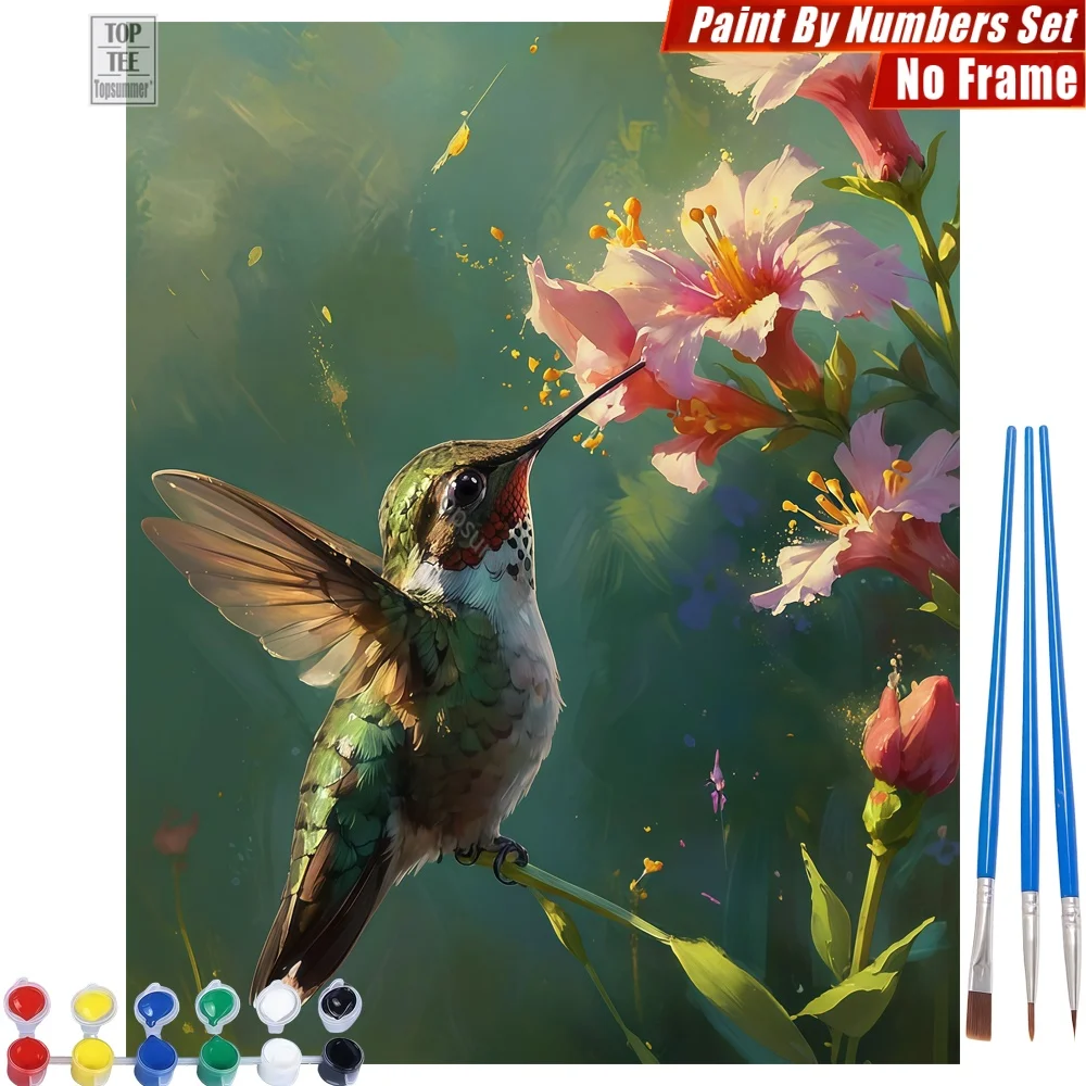

Hummingbird sipping nectar Paint By Number Kit - Pink green vibrant Abstract Wall Art Thanksgiving Day Gift For Wife