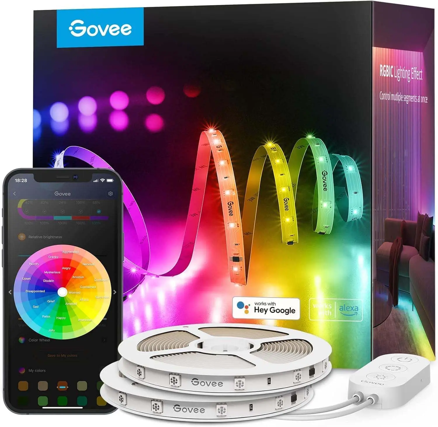 

Светодиодная лента RGBIC 100 футов, совместимая с Alexa и Google Assistant, управление через Wi-Fi приложение для домашнего декора