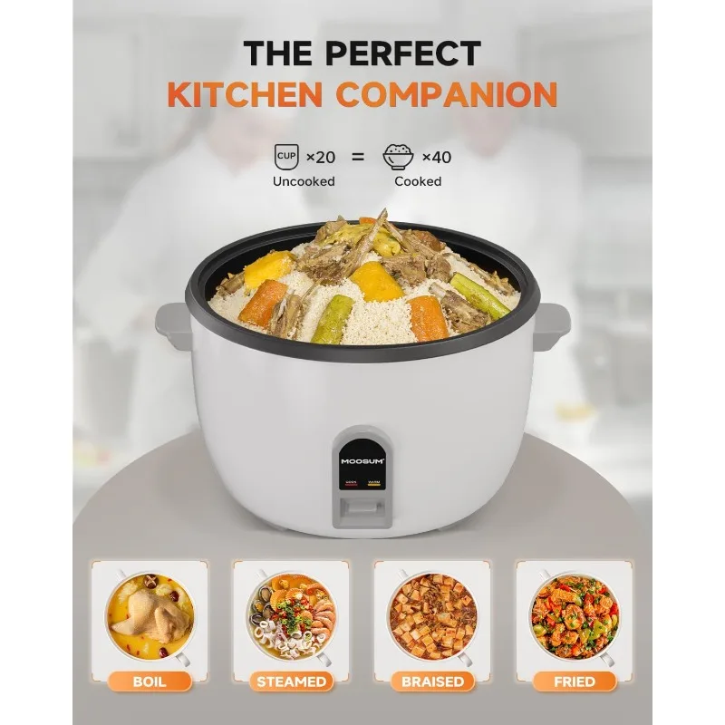 جهاز طبخ الأرز التجاري، سعة كبيرة 20 كوبًا (غير مطبوخ)، 40 كوبًا (مطبوخًا) مع عملية بلمسة واحدة وتحافظ على الدفء لمدة 12 ساعة، 1200 وات