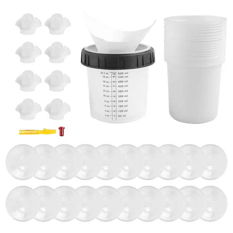 Special Offer~Paint Sprayer Mixing Guncup Liners And Lid System For Automotive Paintgun, 20 Pack Paint Cups 20 Ounce (600Ml) Kit