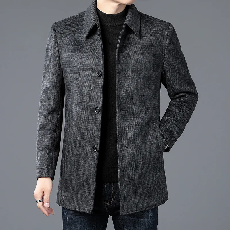 

Autumn Winter Middle-Age Dad Business Casual Coats Solid Color Thicken Lapel Fashion Tops Loose Simple Cozy All-Match Outerwear