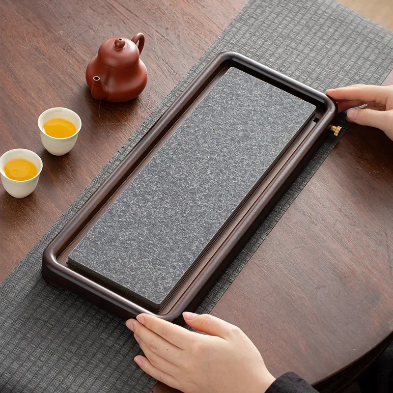 Bamboo Tea Tray Drain Tray Teaset Tea Table Drainage Water Storage Dual-purpose Black Gold Stone Pot with Bamboo Dry Bubble Tray