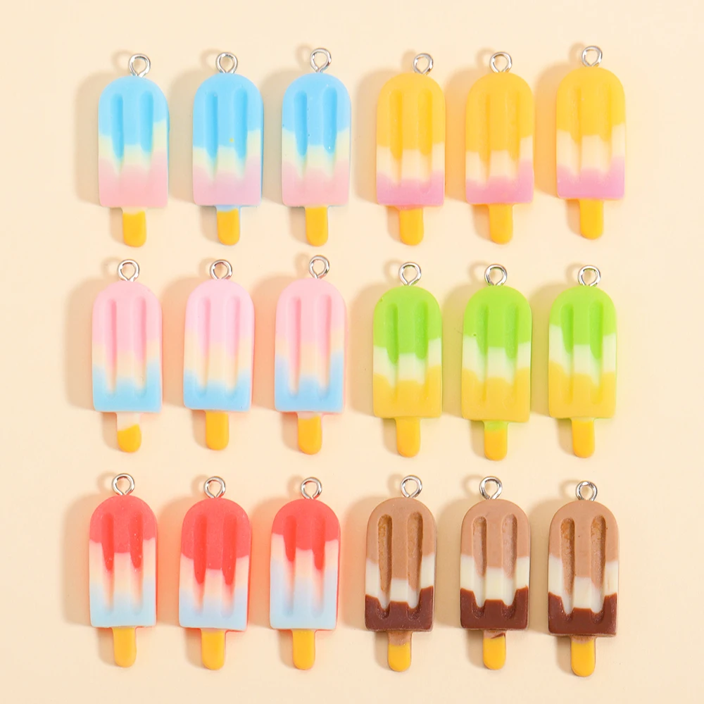 Resin Craft Projects - 6 個のカラフルなアイスクリームチャーム樹脂キャンディーカラーのアイスキャンデーペンダントキーホルダー手作りジュエリーメイキング DIY クラフトアクセサリーバルク