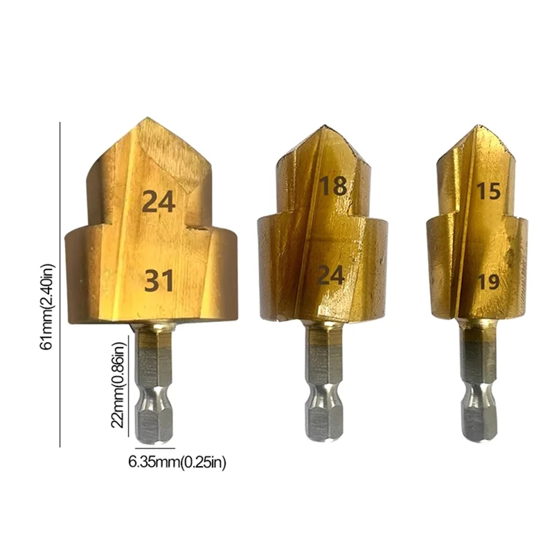 AB15-3PCS Stepped Drill Bit, Hexagon Shank Water Pipe Connection Tool 20/25/32Mm,Wood Drilling Center Drill Bit