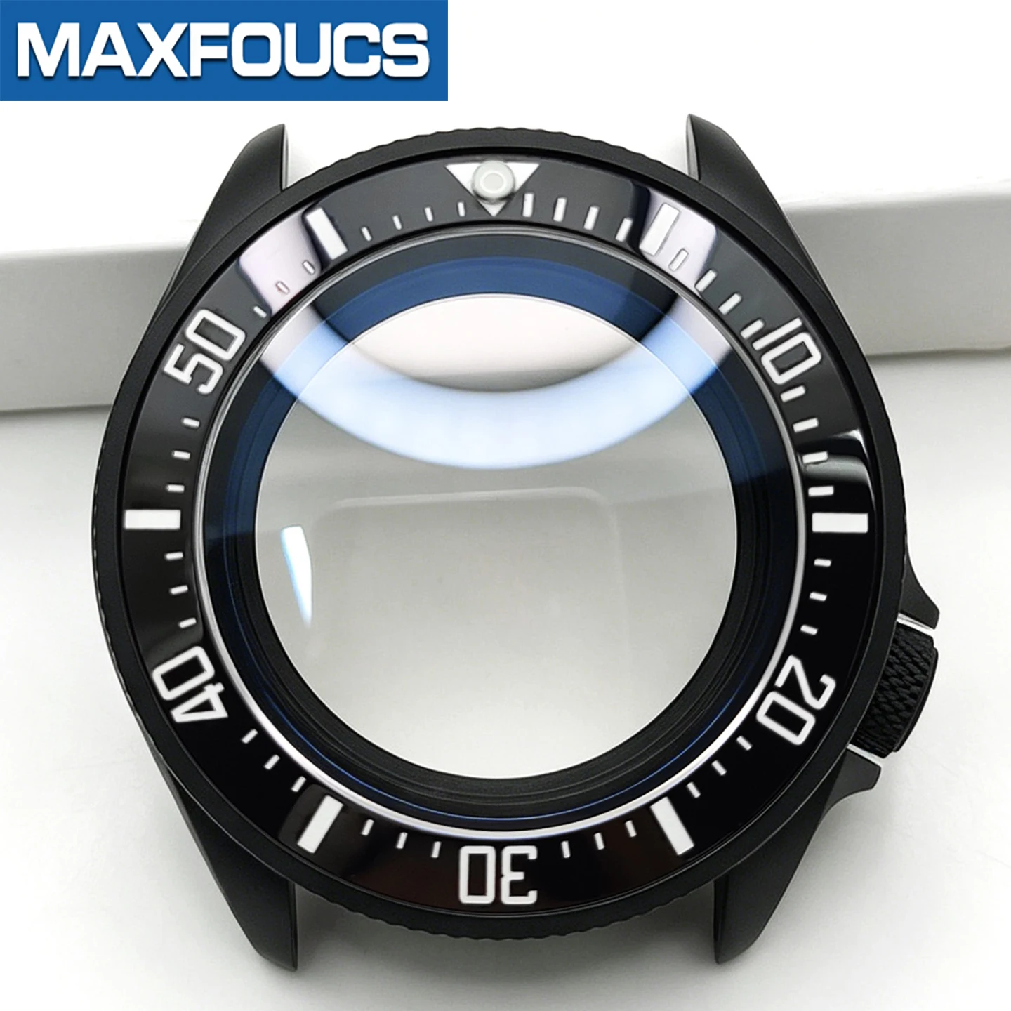 Gerändeltes, mattschwarzes Uhrengehäuse für SKX SKX007 NH35 NH36 4R36 NH34 4-Uhr-Position MOD Stahl Uhrengehäuse Teile Saphirkronen Custom – Detail 9