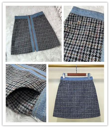 New Fashion Women Houndstooth Tweed Mini Skirt Fashion All-Match Ladies Zipper Fly A-Line High Waist Jupe