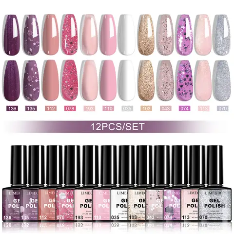 Ensemble de vernis à ongles Gel, 12 pièces, 8ML, longue durée, haute brillance, Semi-Permanent, paillettes, pour manucure, création de Salon d'art