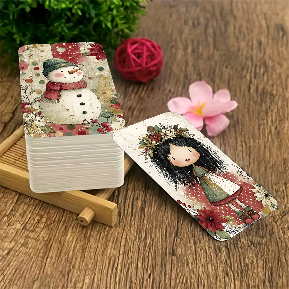 50 Stück Vintage Niedliche Weihnachtsgeschenkkarten mit Juteschnur, DIY Weihnachtsbaum-Anhänger, Etiketten für Zuhause, Büro, Zimmer, Party-Dekoration – Detail 6