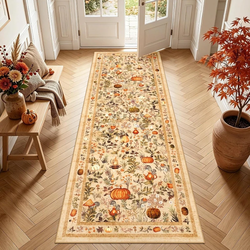 Corridor Carpet Hallway Runner Rug Machine Washable Non-slip Floor Mat Pumpkin Rug Long Kitchen Rugs Home Decoration Carpets 양탄자