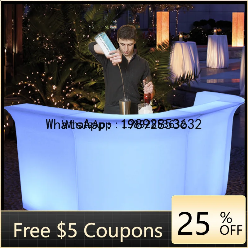 LYY  LED Lighted Bar Table Rectangular Coffee Table Set Wave Bar Table Colorful Creative Front Desk Reception Desk