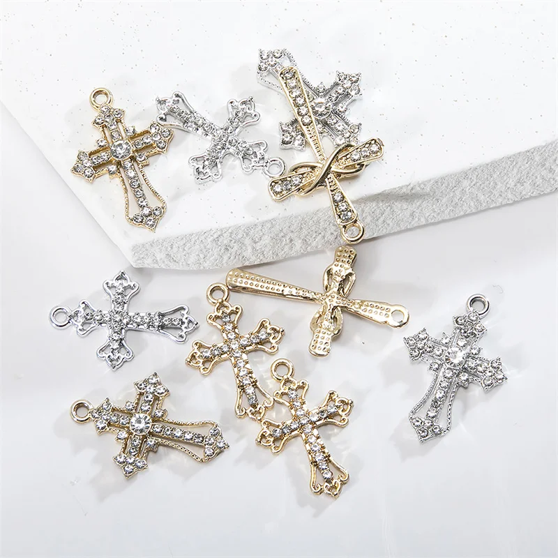 New 10Pcs Random Styles Vintage Jesus Cross Charms Multi-color Cross Pendant For Diy Women Necklaces Jewelry Making Accesories