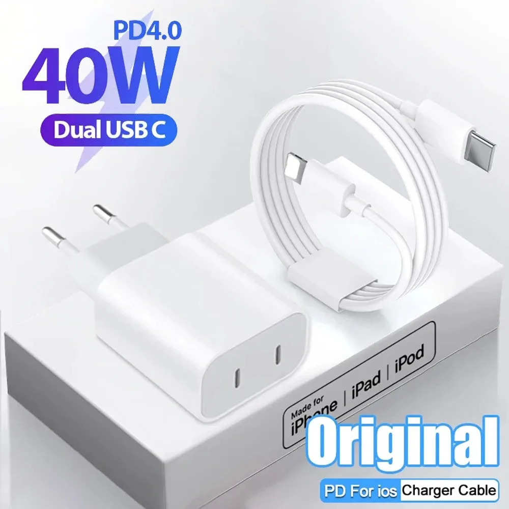 40W Dual USB C PD Charger Quick Charge USB-C Type C Fast Phone Charger Adapter for iPhone 15 14 13 Pro Max iPad Air Wall Charger