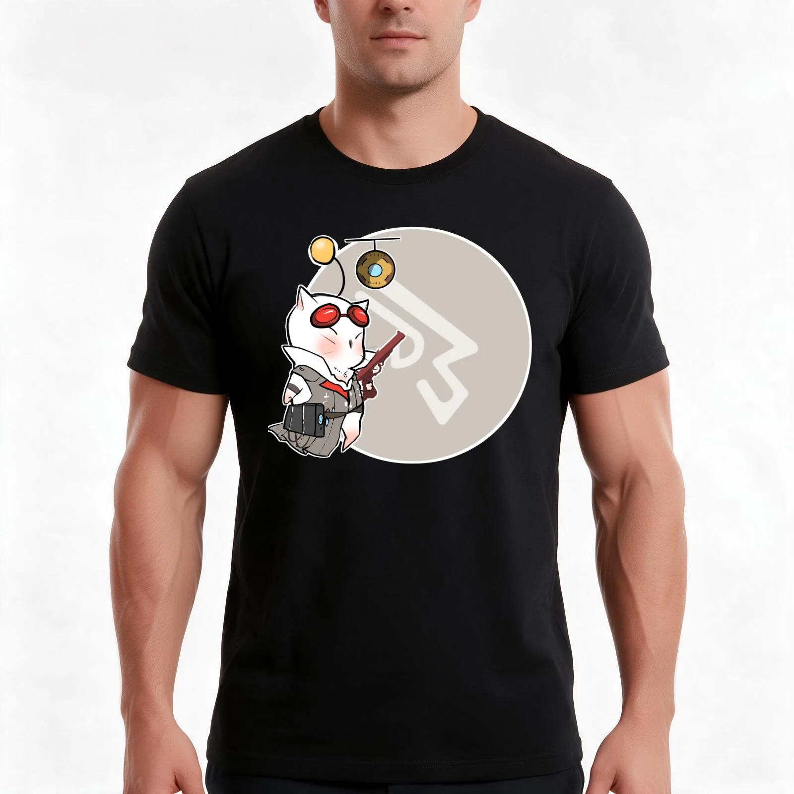 MACHINIST MOOGLE FFXIV T-Shirt, Summer Casual Cotton Tee, Oversized Streetwear Tops, Vintage Graphic Print, Unisex Men Women