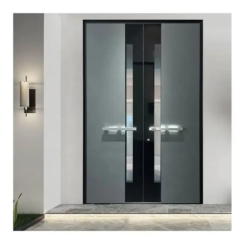 Commercial Grade Ball Bearing Hinges Security Multi Point System Sound Insulation Double Front Exterior Entrance Door