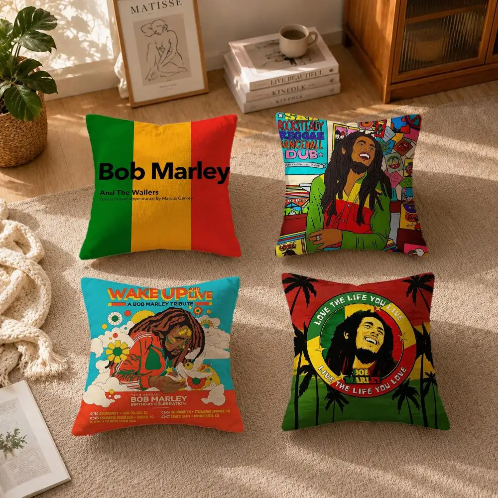 Band Bob Marley & The WailersS Cushion Cover Soft Short Plush Zippered Cushion Covers 40/45/50cm Square Decor for Sofa Home