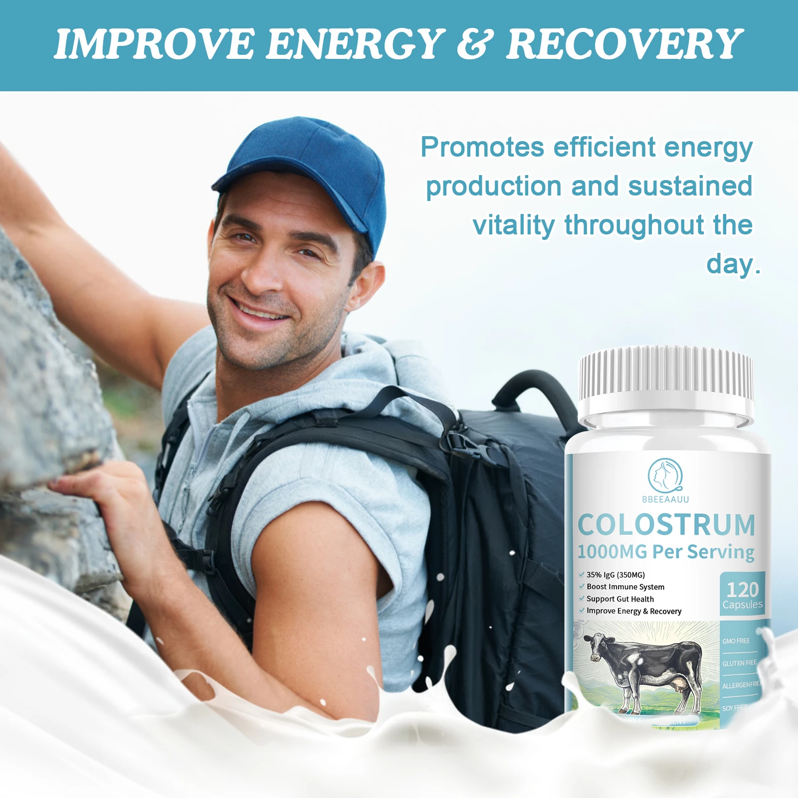 BBEEAAUU Colostrum Capsules 35% lgG Immunoglobulins Improve Immunity Gut Health Improve Focus Improve Energy & Recovery