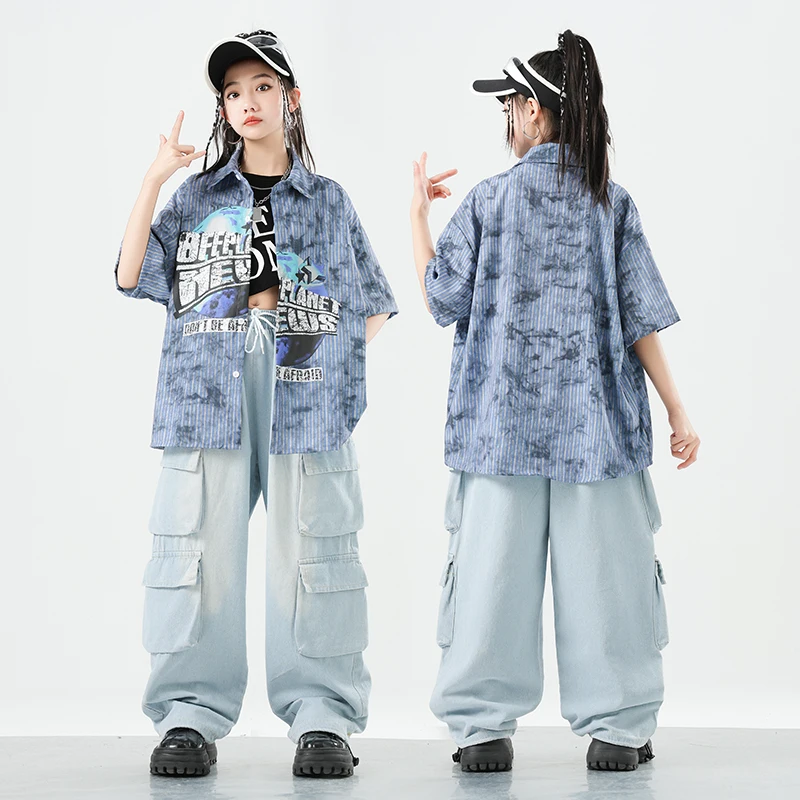 เด็กStreetwearเสื้อผ้าเด็กHip Hopหลวมเสื้อกางเกงเสื้อผ้าชุดสาวK-Popเด็กHip Hop Street Dance Coat