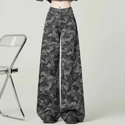 American Vintage High Street Denim Pants Women Y2K Camouflage Baggy Casual Straight Jeans Fashion Hip Hop New Female Trousers
